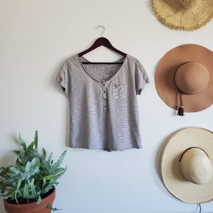 Striped black and white crop top with buttons